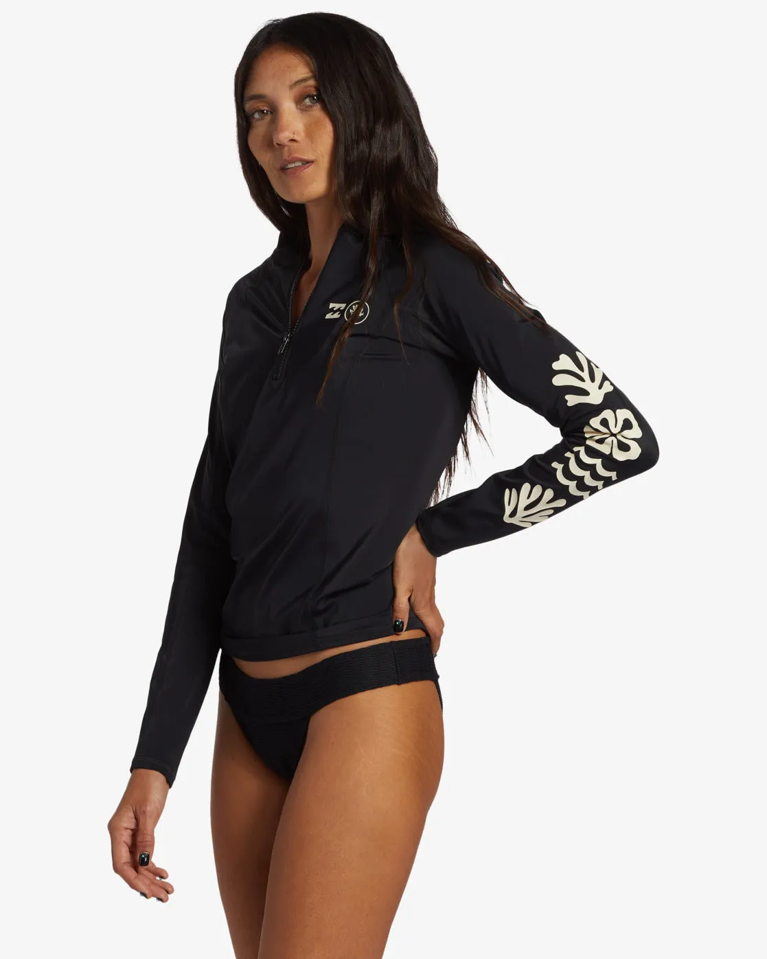 Coral Gardeners 1/2 Zip Long Sleeve Surf Tee - Black Pebble