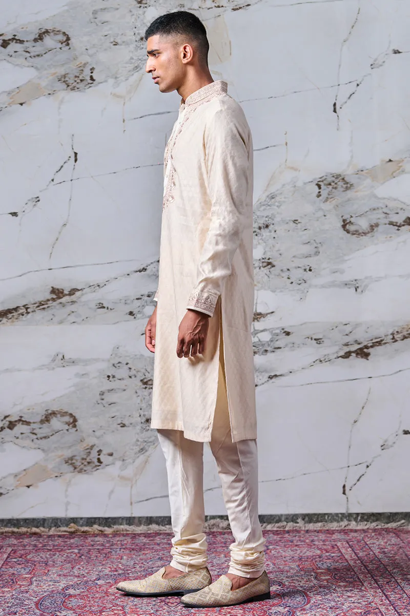 Cotton Jacquard Kurta Set With Embroidery Details