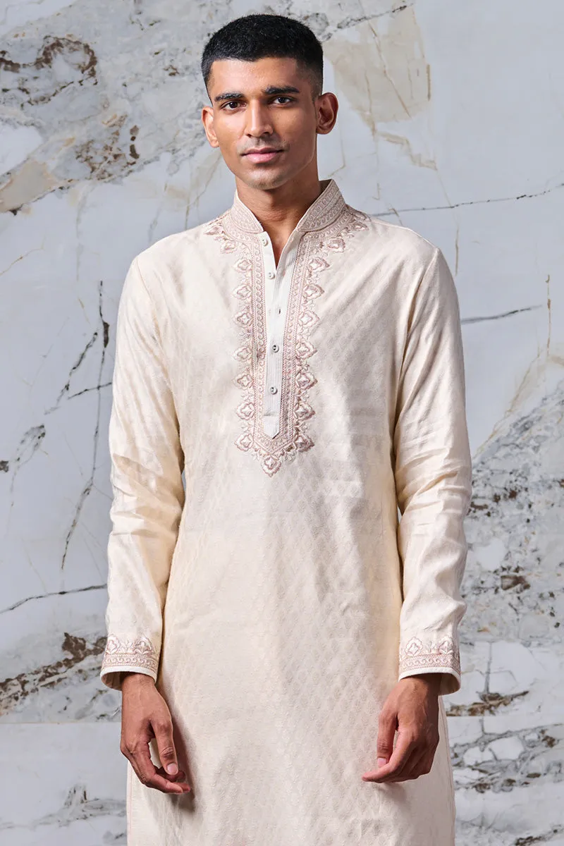 Cotton Jacquard Kurta Set With Embroidery Details