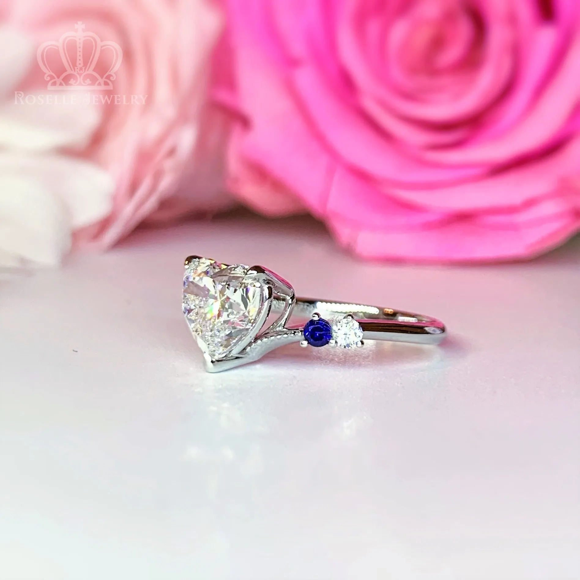 Custom Order Diamond With Sapphire Side Stone Engagement Ring [Setting Only] - EC301