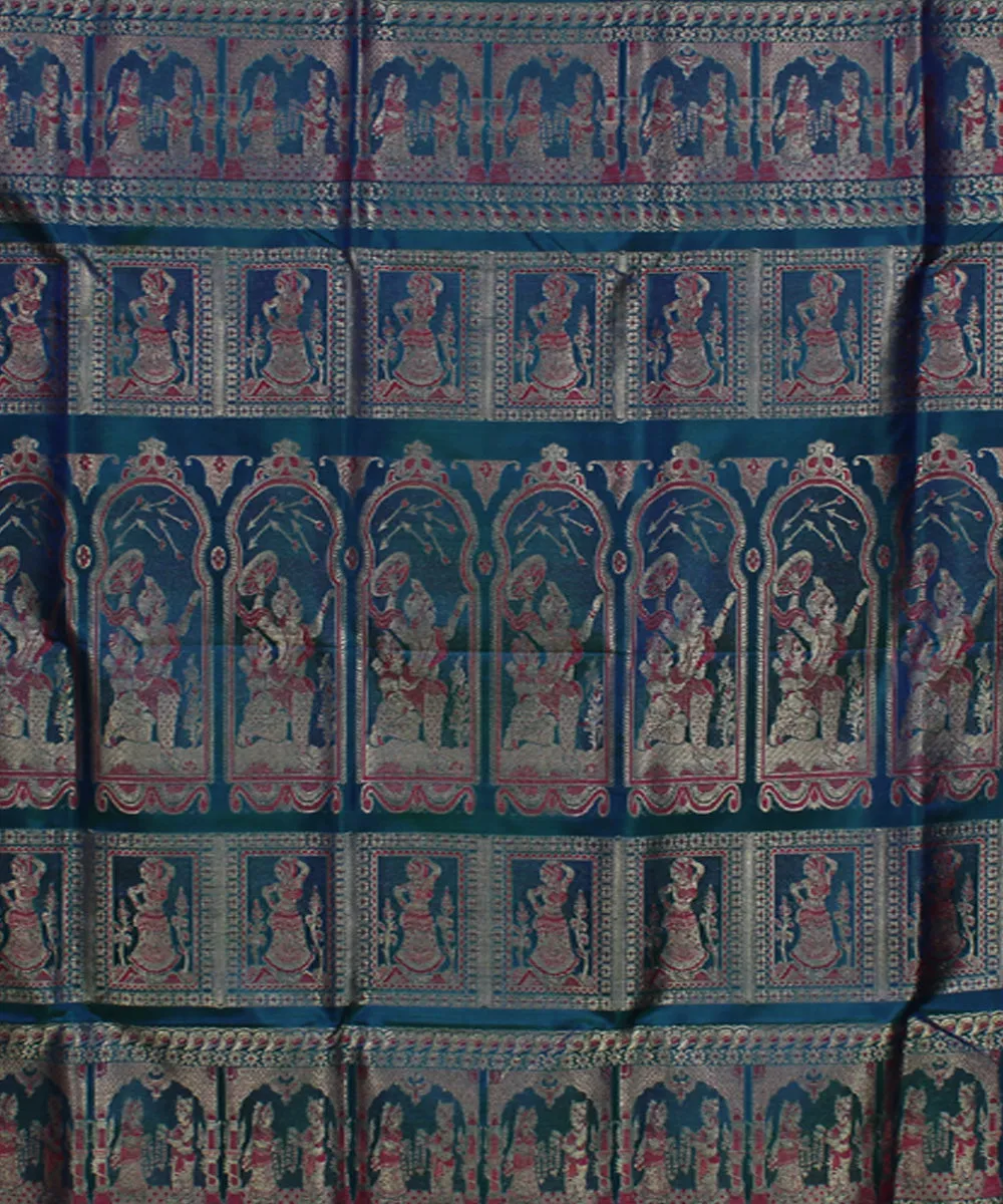 Cyan blue handwoven swarnachari silk baluchari saree