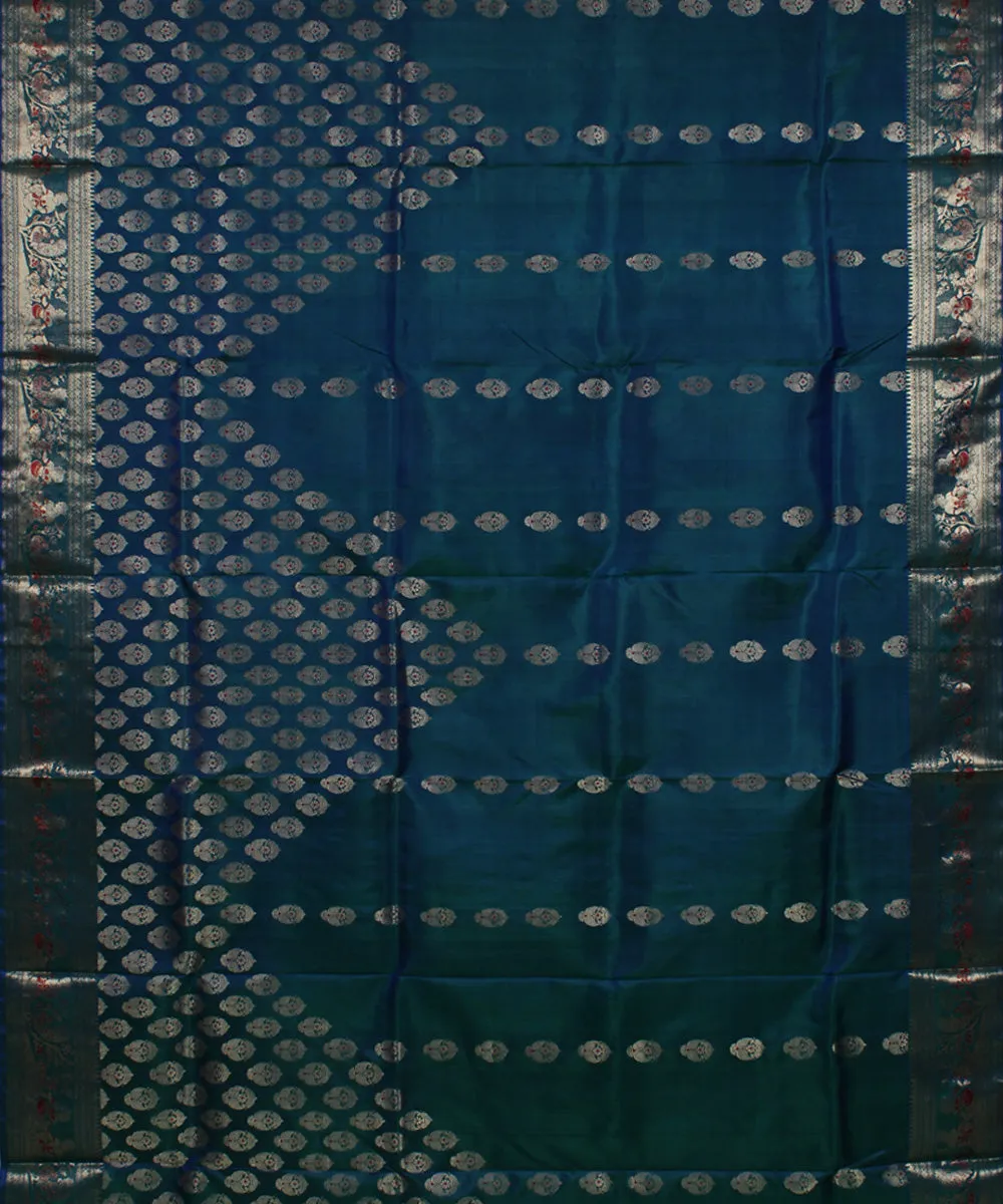 Cyan blue handwoven swarnachari silk baluchari saree