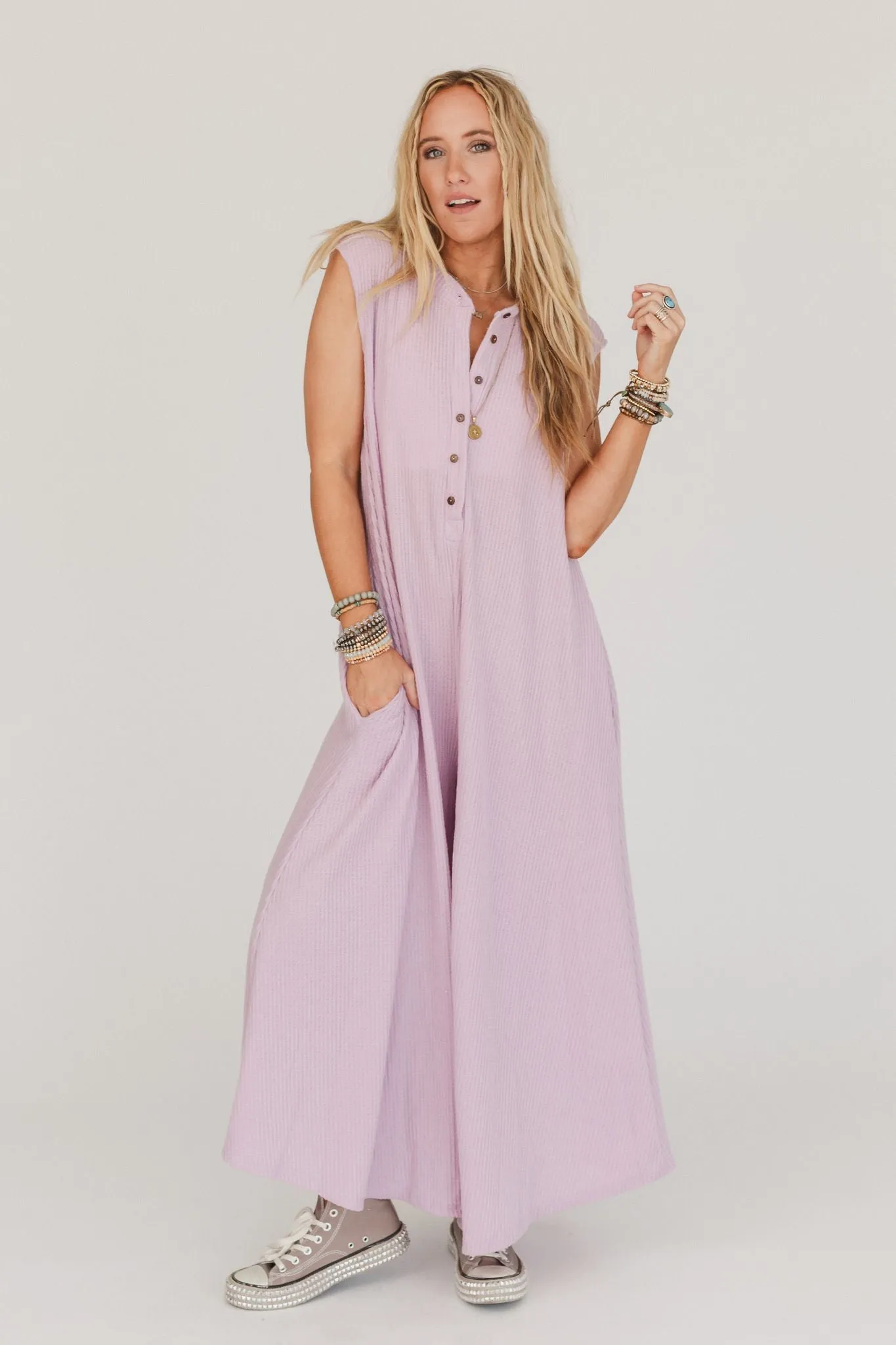 Daphne Waffle Jumpsuit - Lavender