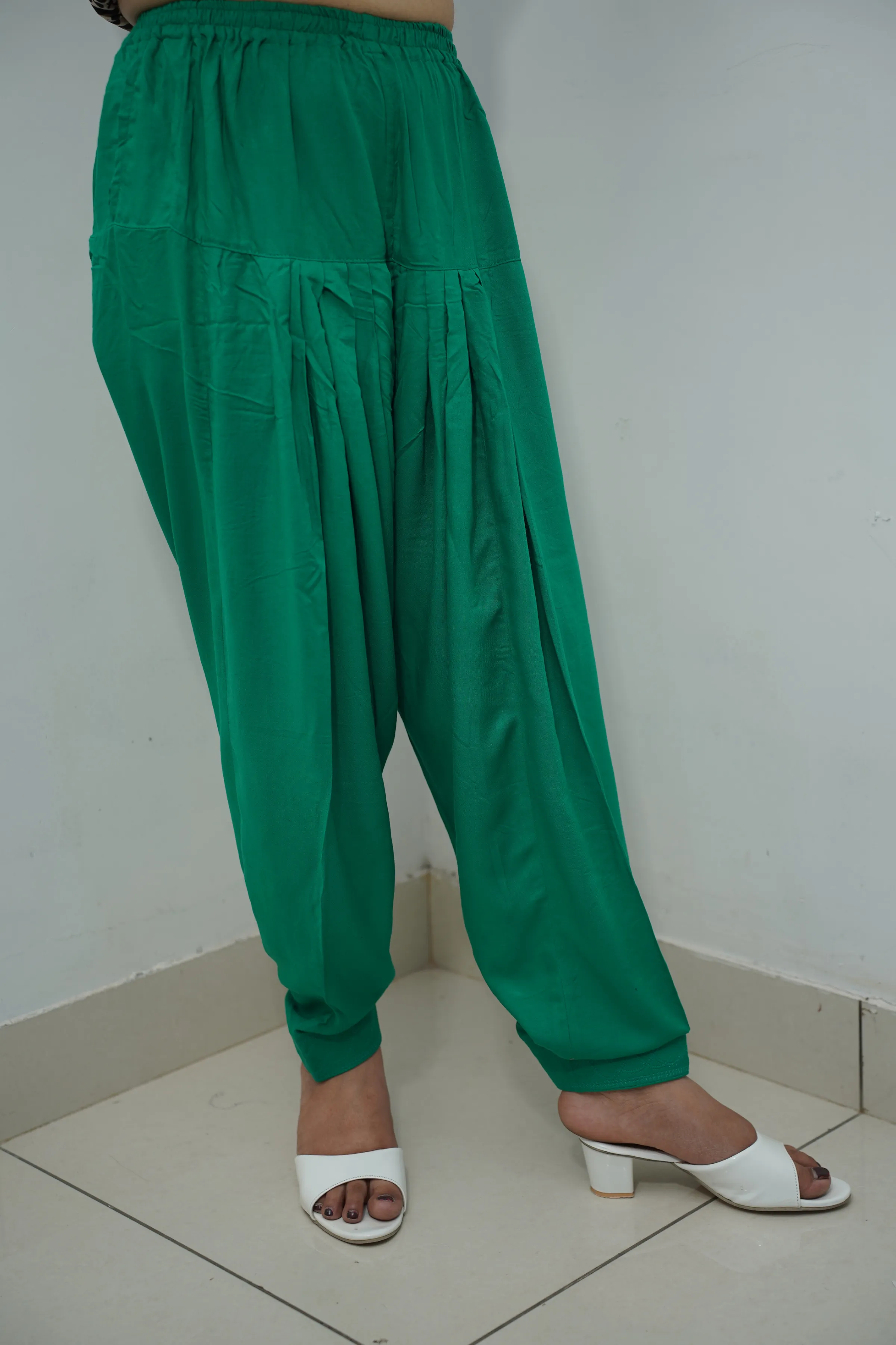 Dark Green Pleated Rayon Salwar