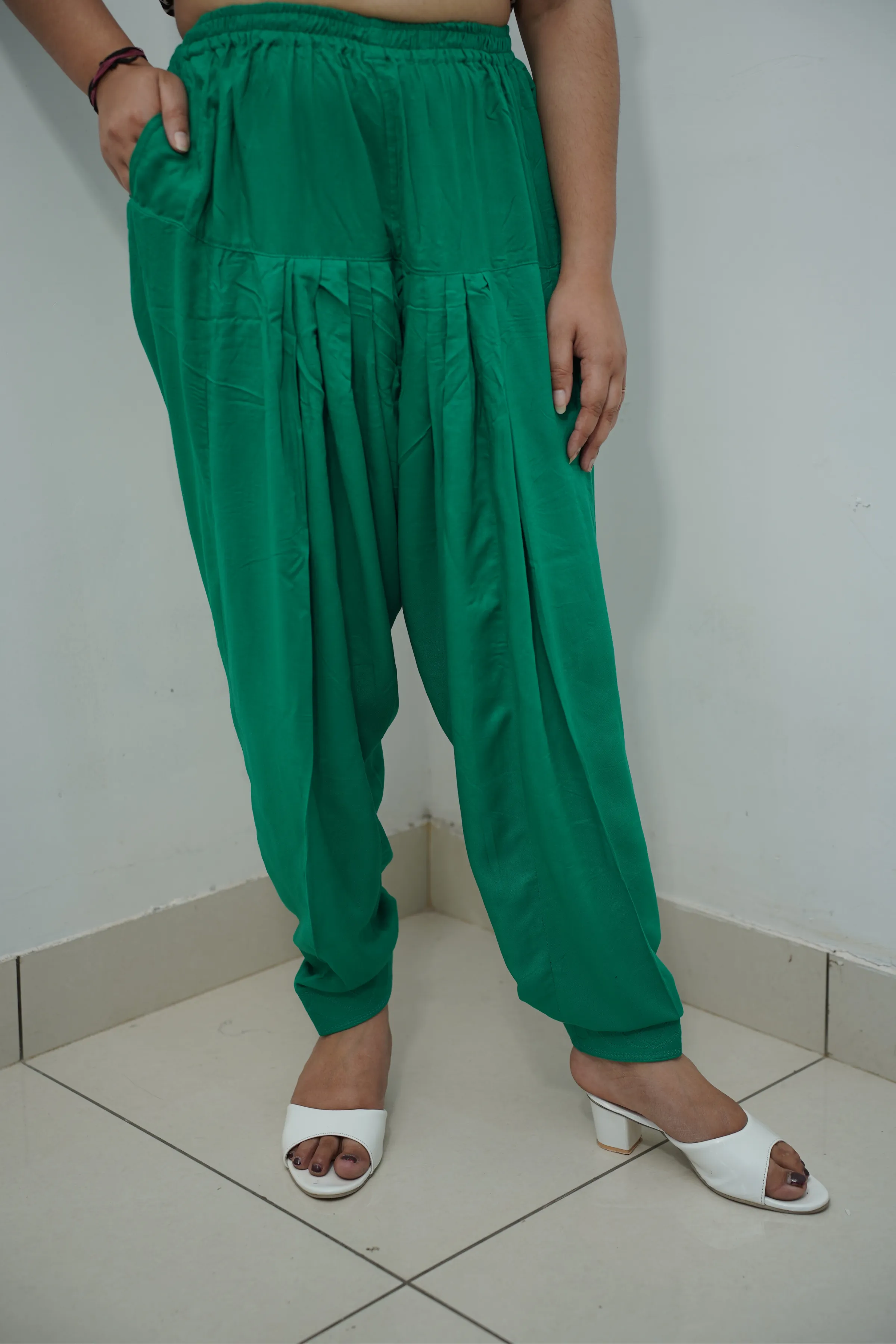 Dark Green Pleated Rayon Salwar