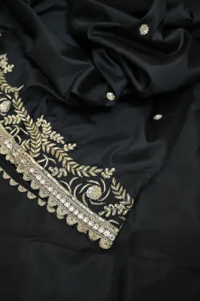 Deep Black Color Bishnupur Silk Saree with Zardozi Hand Embroidery