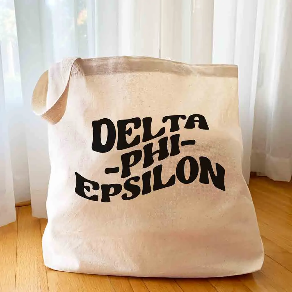 Delta Phi Epsilon Large Canvas Sorority Tote Bag with Simple Mod Design