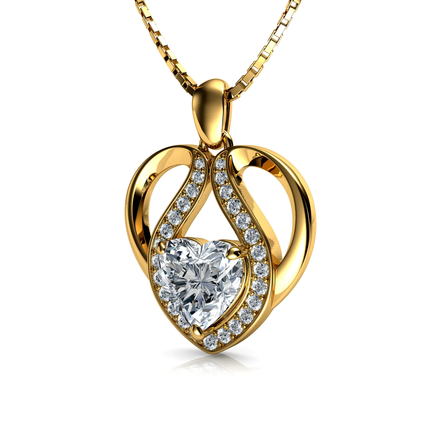 DEPHINI 18k gold heart pendant - Cute Pendant CZ Crystals