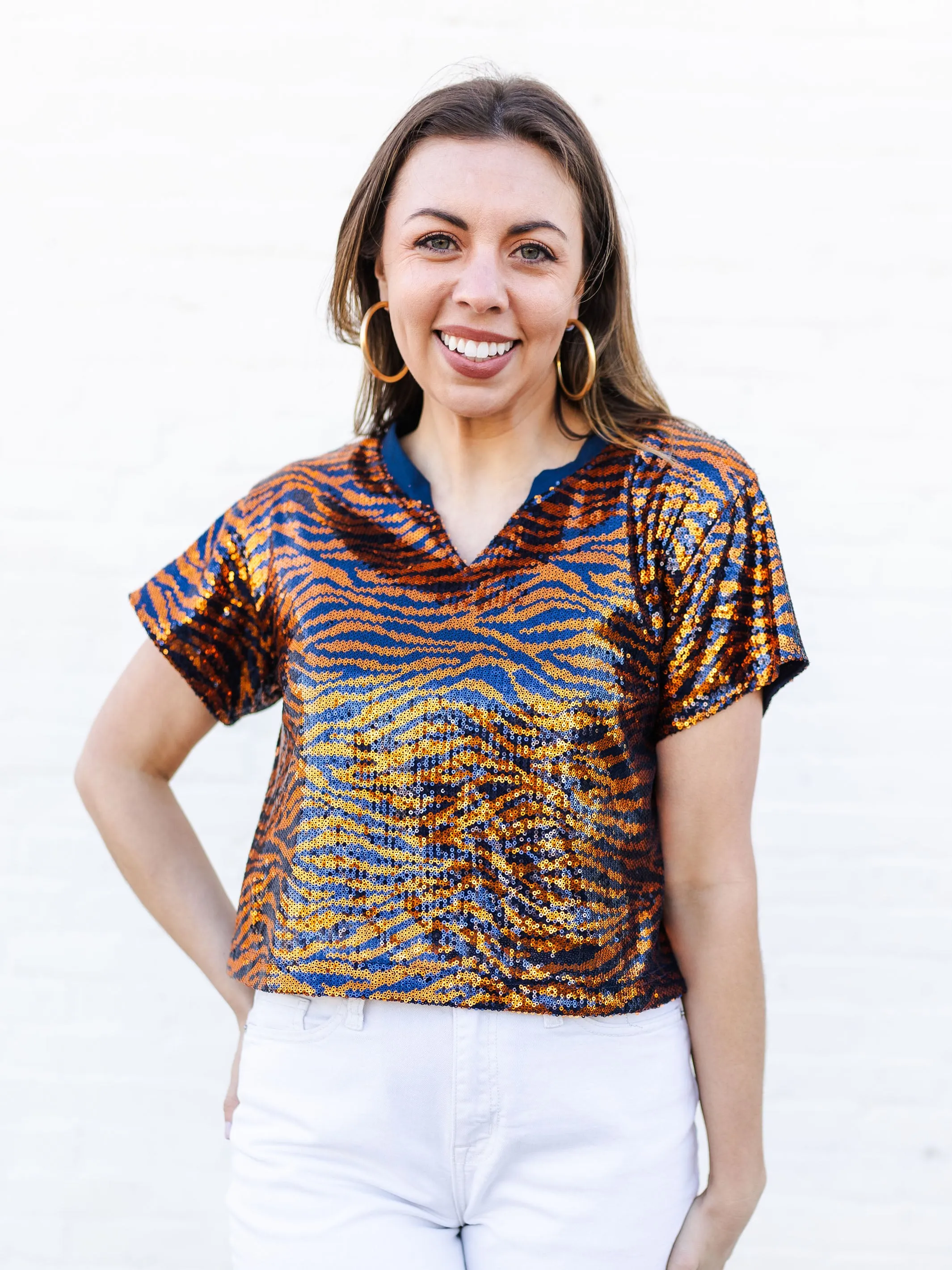 Diane Top | Tiger Stripe Navy   Orange