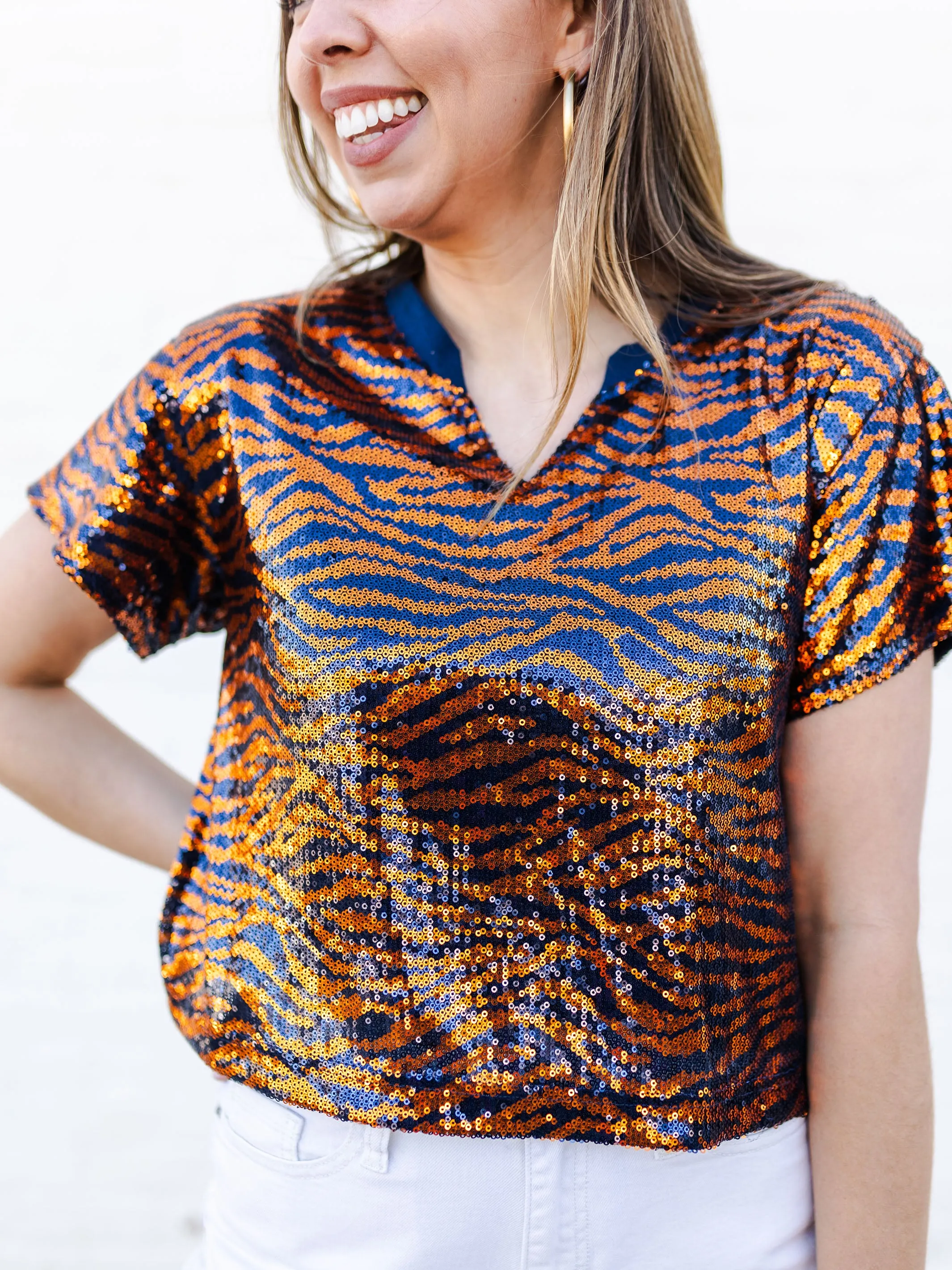 Diane Top | Tiger Stripe Navy   Orange