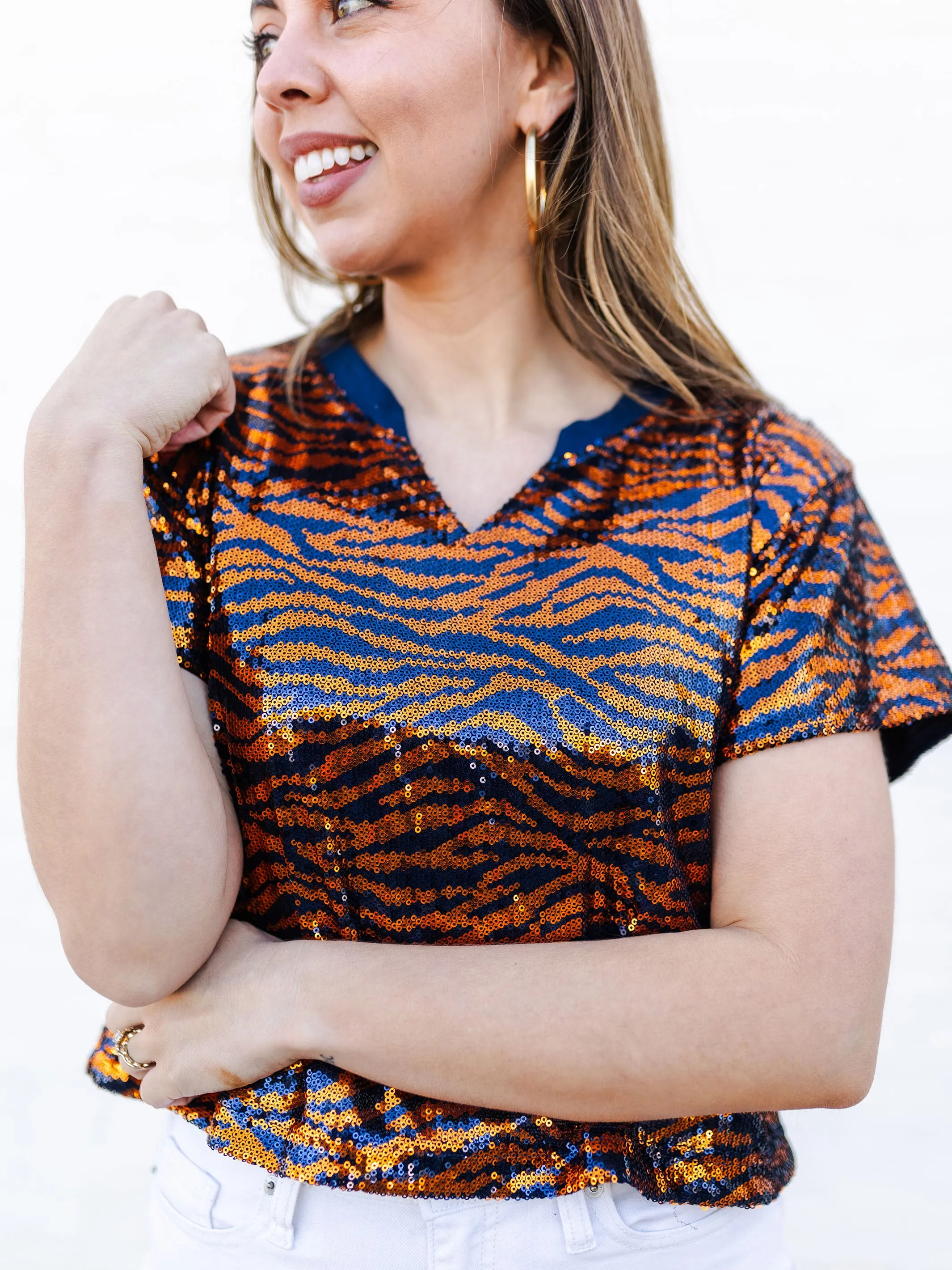 Diane Top | Tiger Stripe Navy   Orange