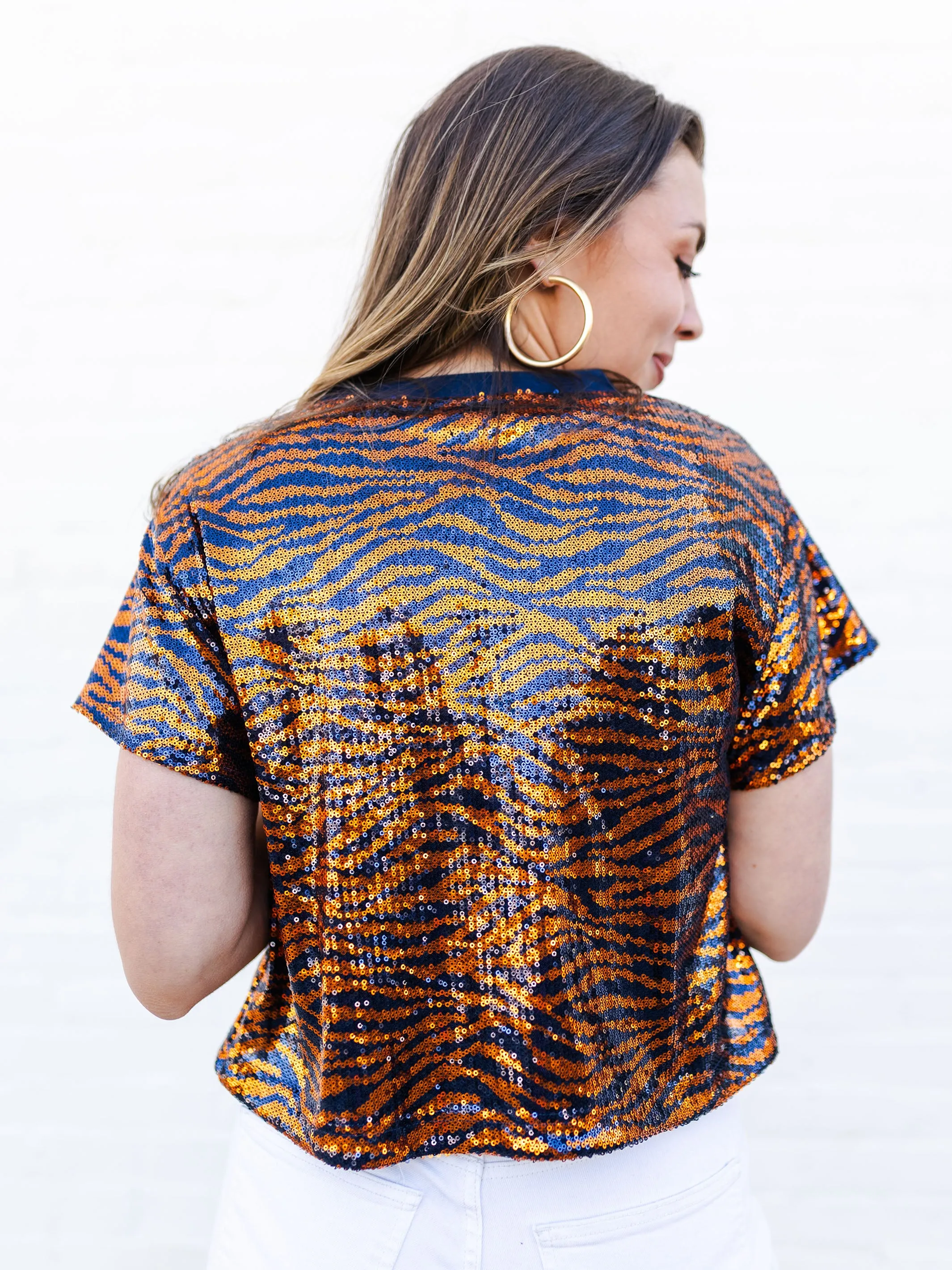 Diane Top | Tiger Stripe Navy   Orange