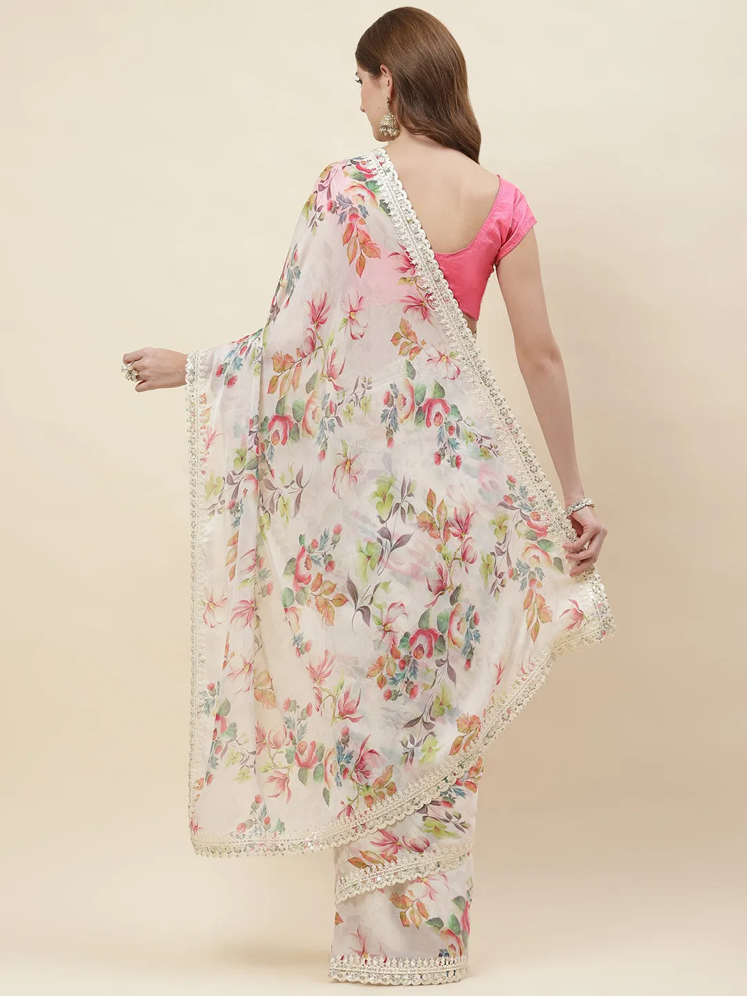 Digital Floral Printed Chiffon Saree