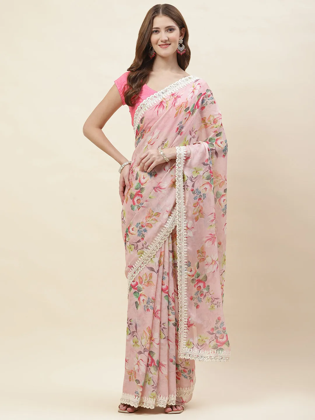 Digital Floral Printed Chiffon Saree