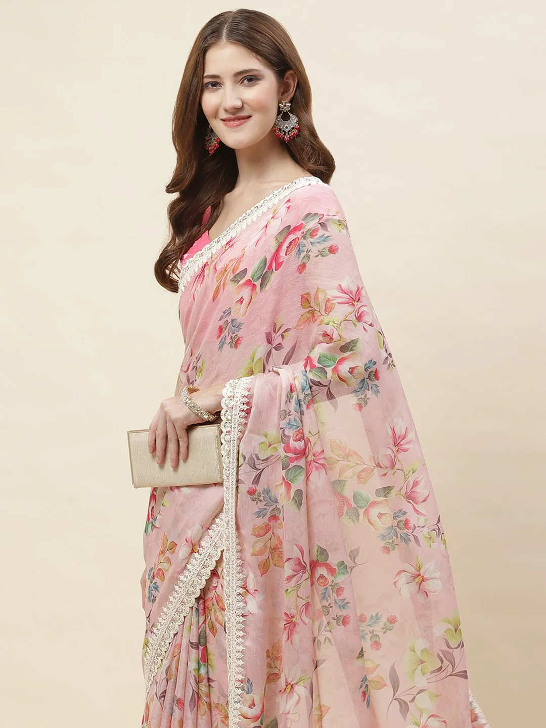 Digital Floral Printed Chiffon Saree