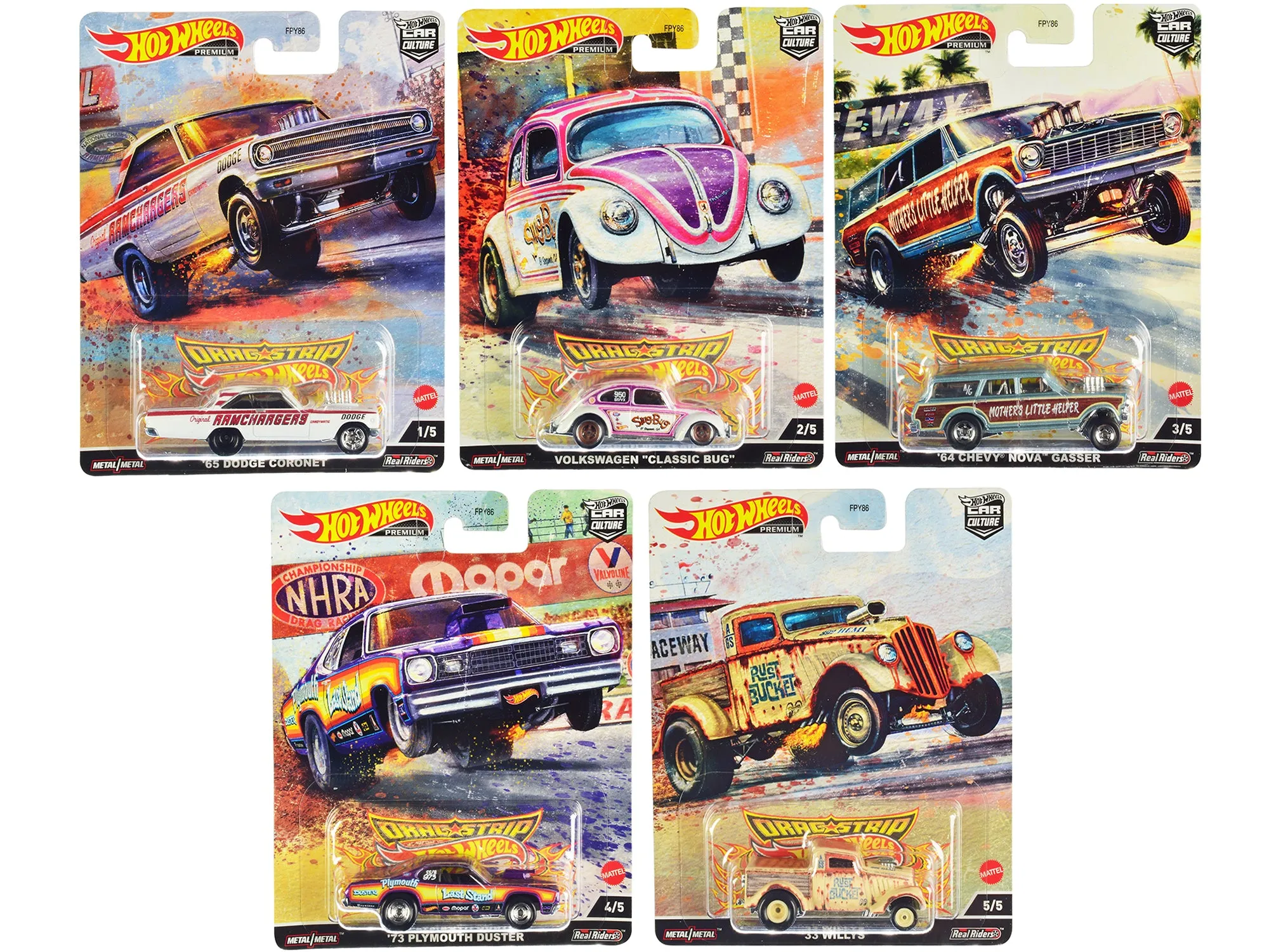 Drag Strip 5 piece Set Car Culture Series Diecast Model Cars by Hot Wheels