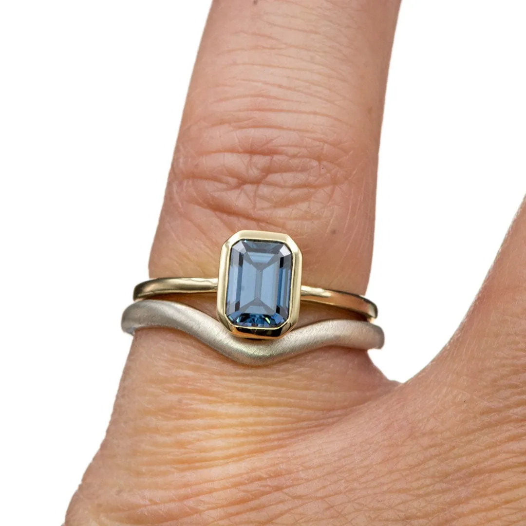 Emma Bezel Set Blue-Gray Emerald Cut Moissanite Solitaire Engagement Ring