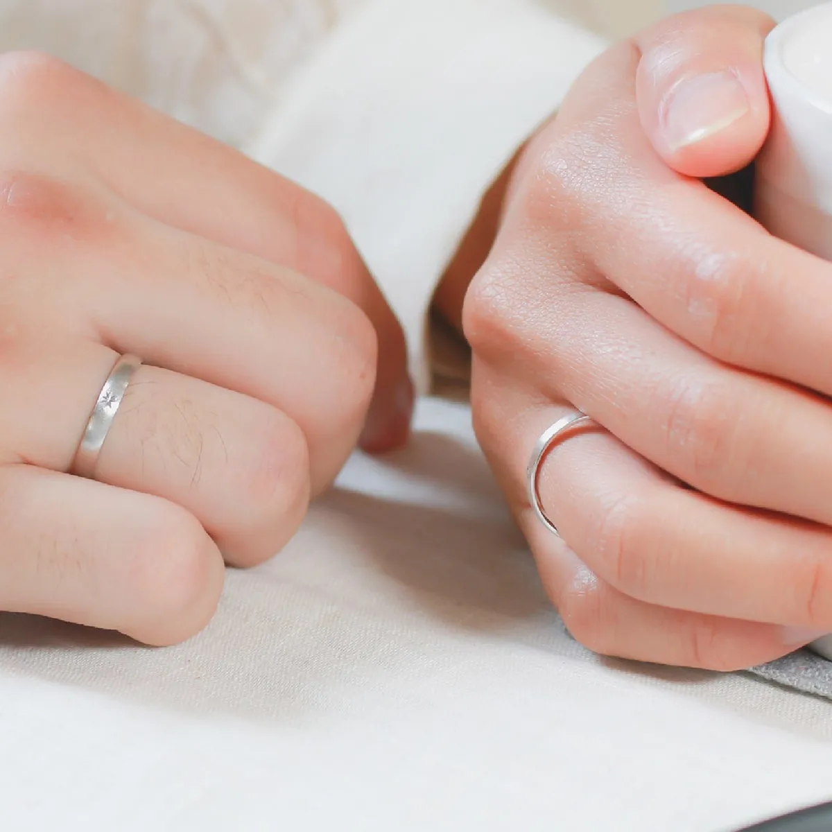 Engraved Frosted Unique Couple Wedding Ring Set - WM35