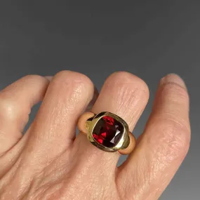 Estate Heavy 18K Gold Cushion Cut Garnet Ring