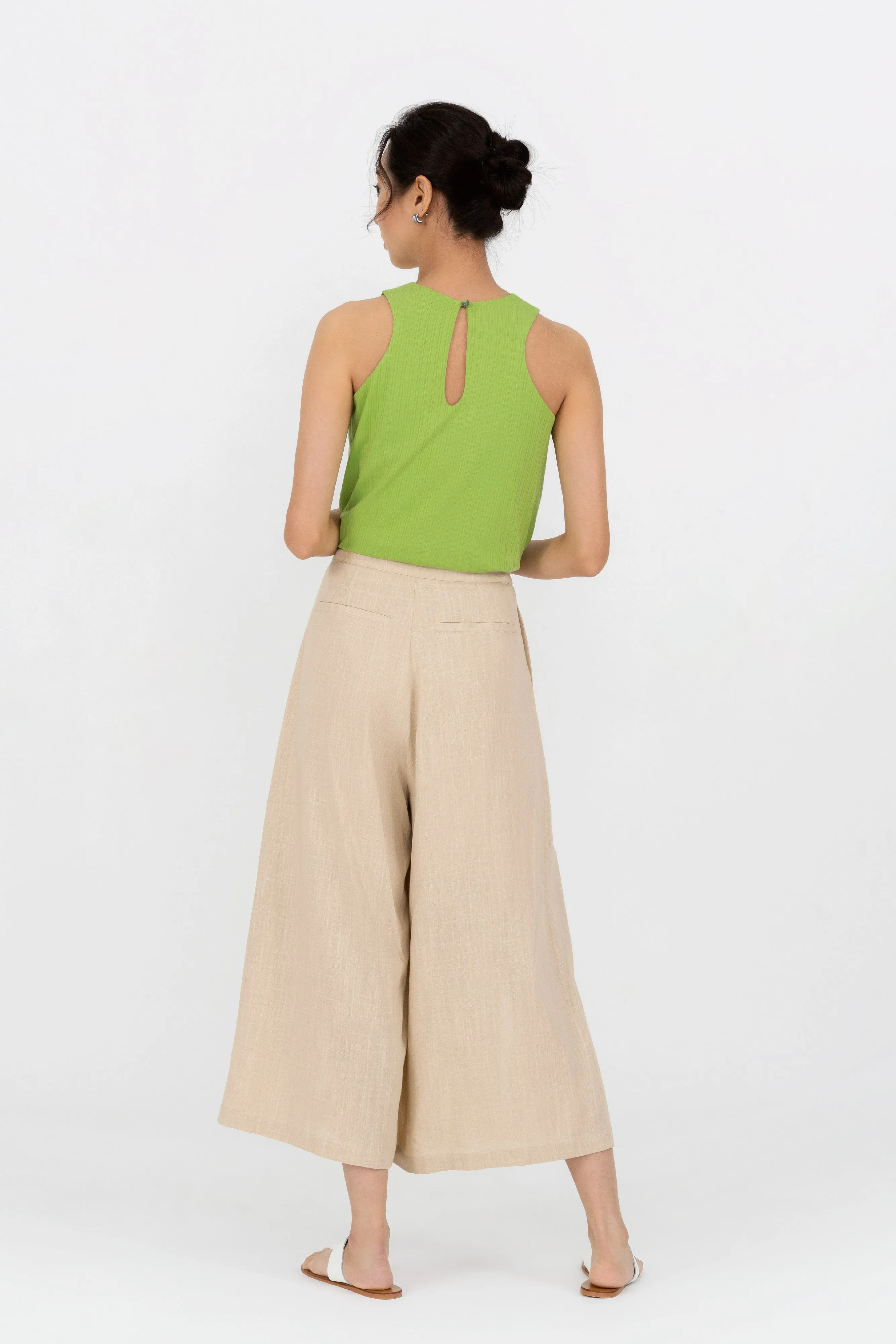 Esther Front Slit Pleated Linen Pants