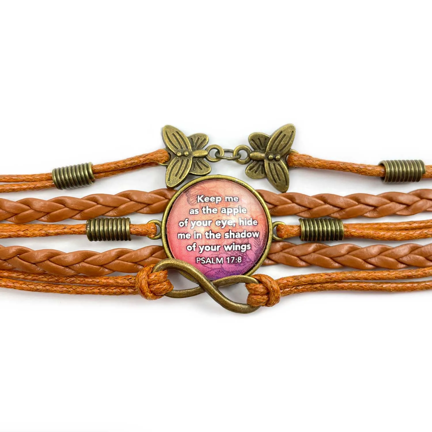 Fearfully & Wonderfully Made – Psalm 139:14 Scripture Verse – Multi-Strand Leather Bracelet with Butterflies – Christian Jewelry