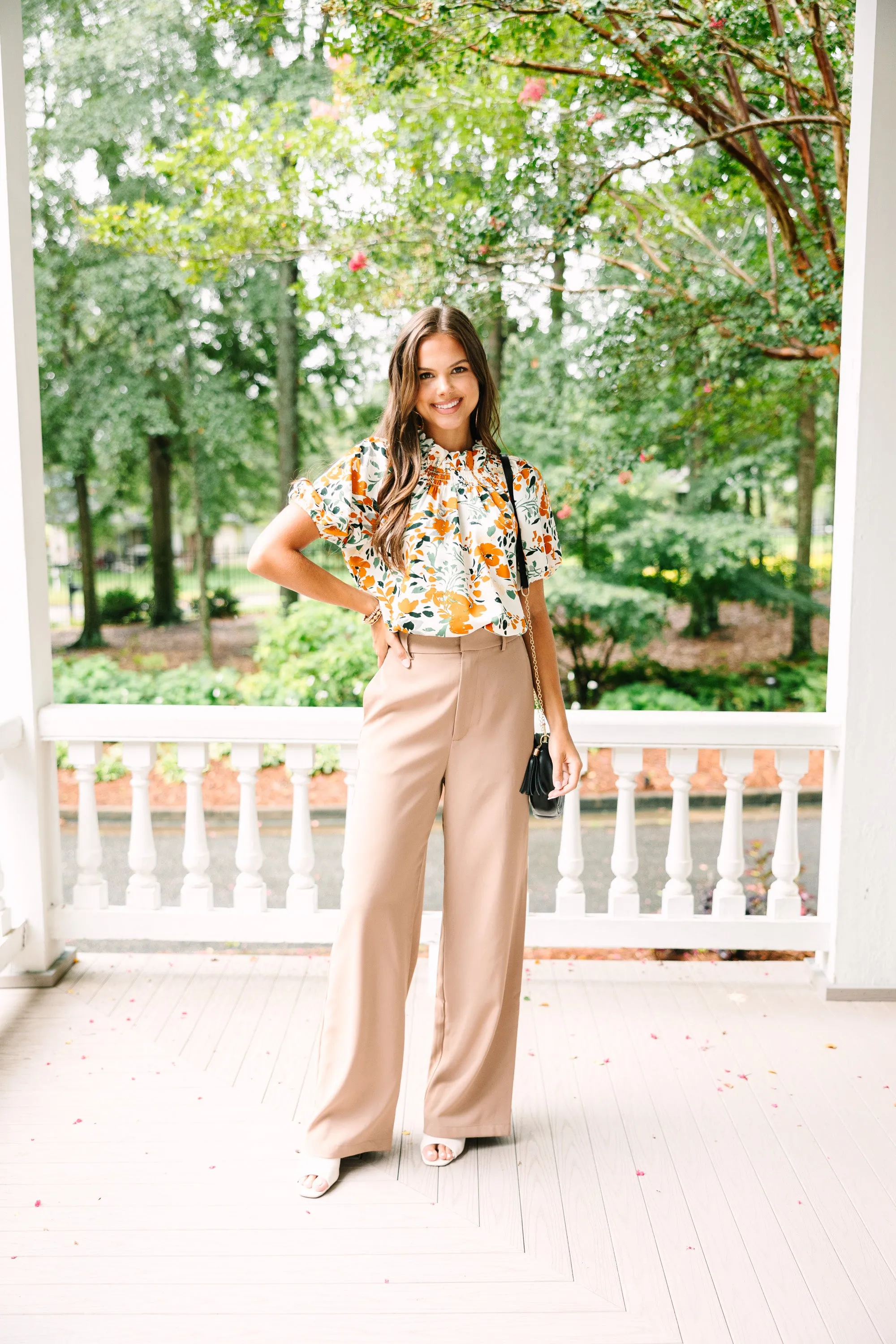 Feeling Fun Ivory White Floral Bubble Sleeve Blouse