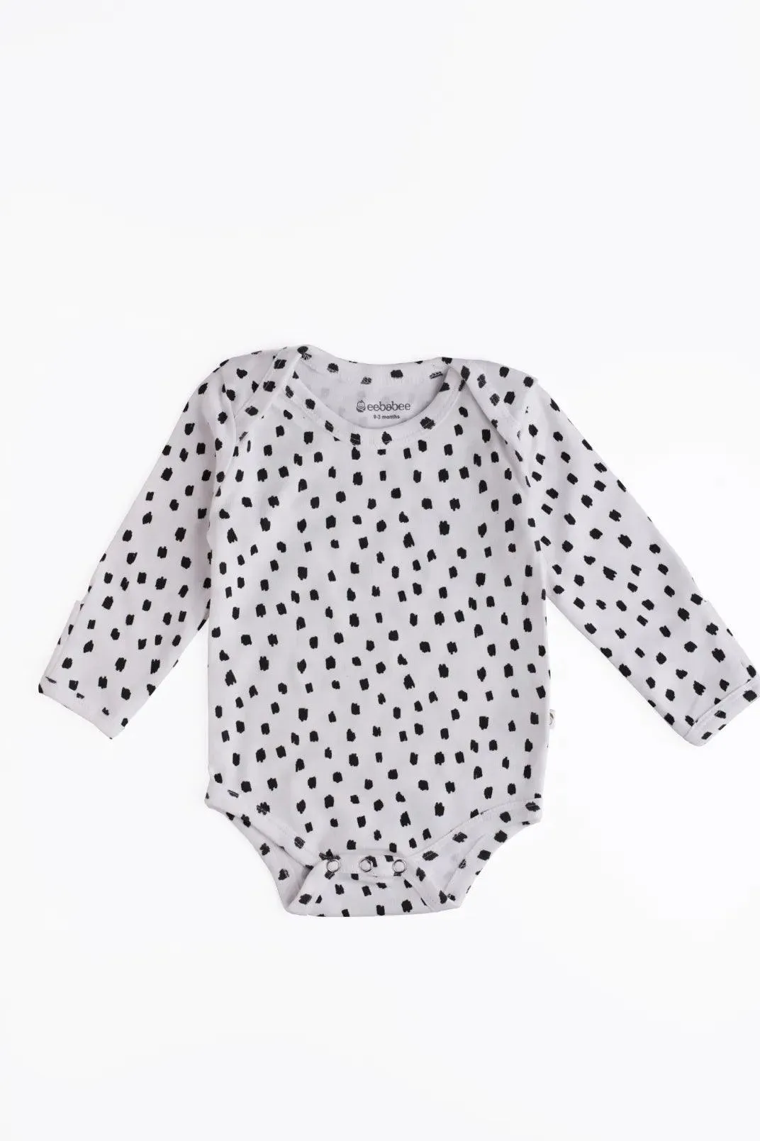 Full sleeve white & black dot pattern bodysuit for baby