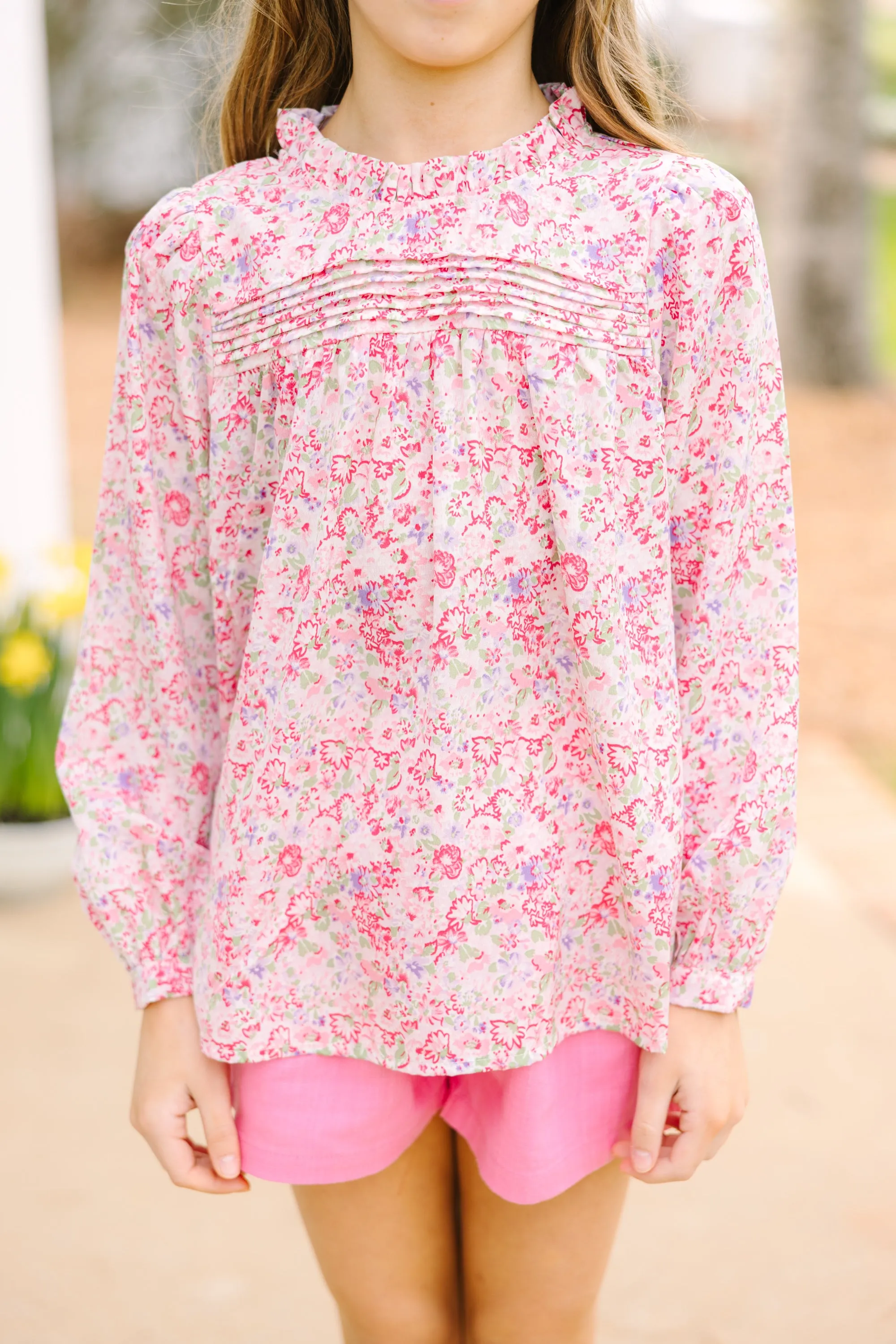 Girls: Make A Choice Blush Pink Ditsy Floral Blouse