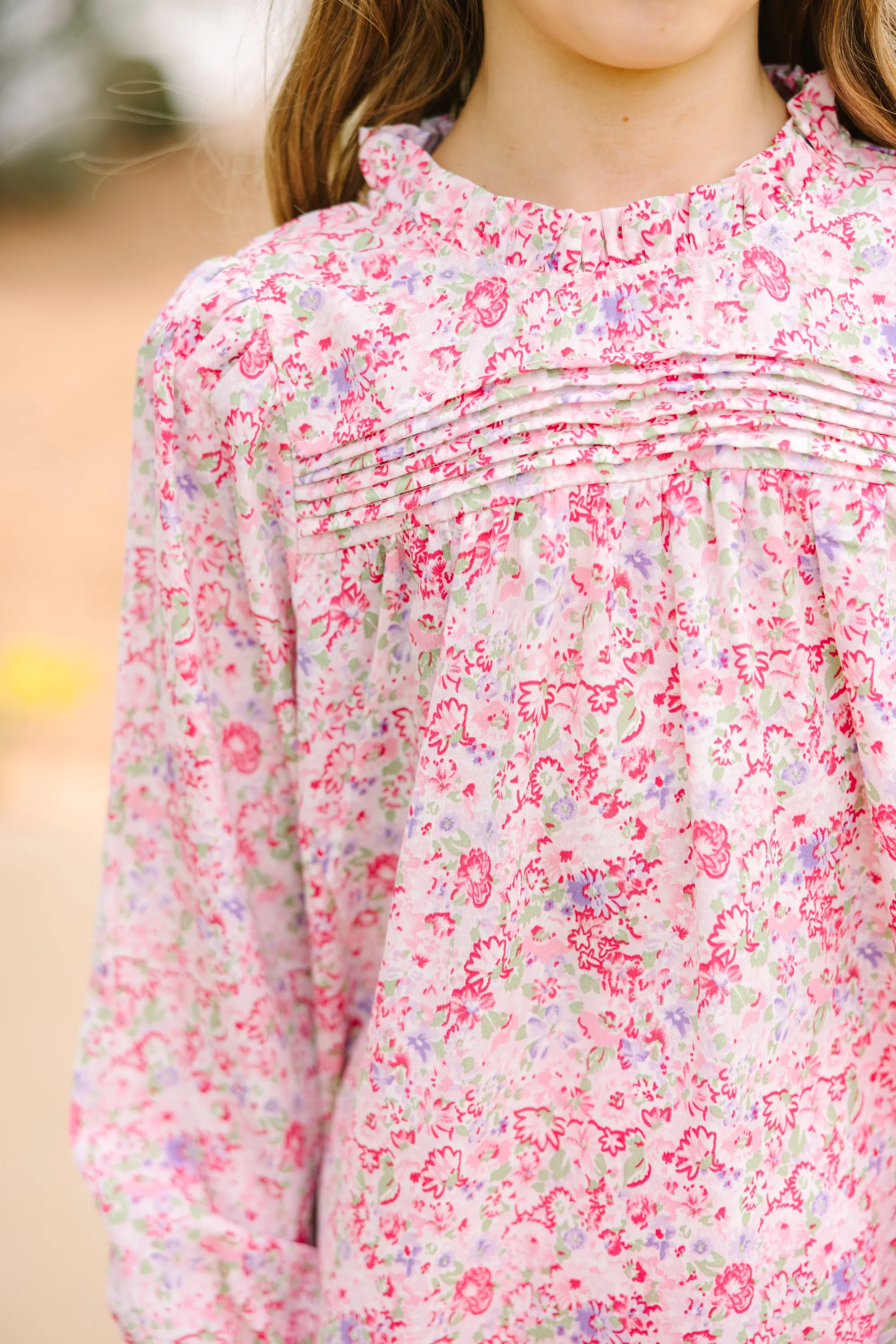 Girls: Make A Choice Blush Pink Ditsy Floral Blouse