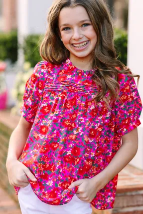 Girls: Make A Choice Fuchsia Pink Ditsy Floral Blouse