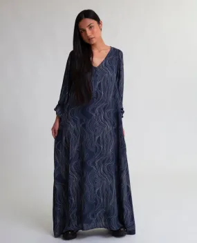 Gisela Ecovero Dress In Navy Wave Print