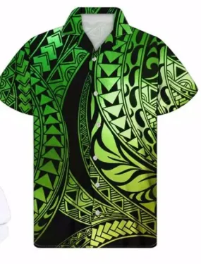 Green Tribal Aloha Shirt