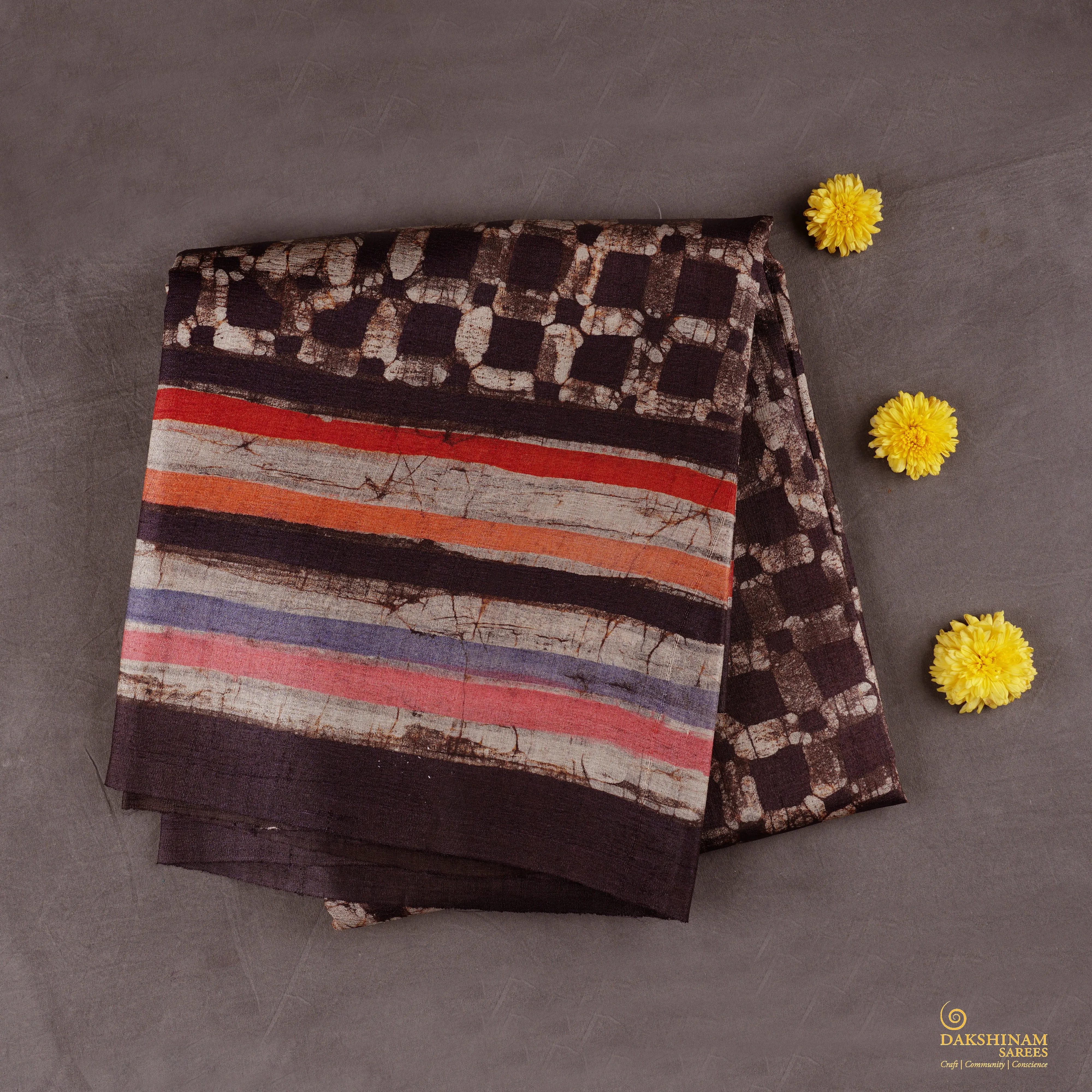 Handwoven Beige with Brown Tussar Silk Saree - 1959T007628DSC