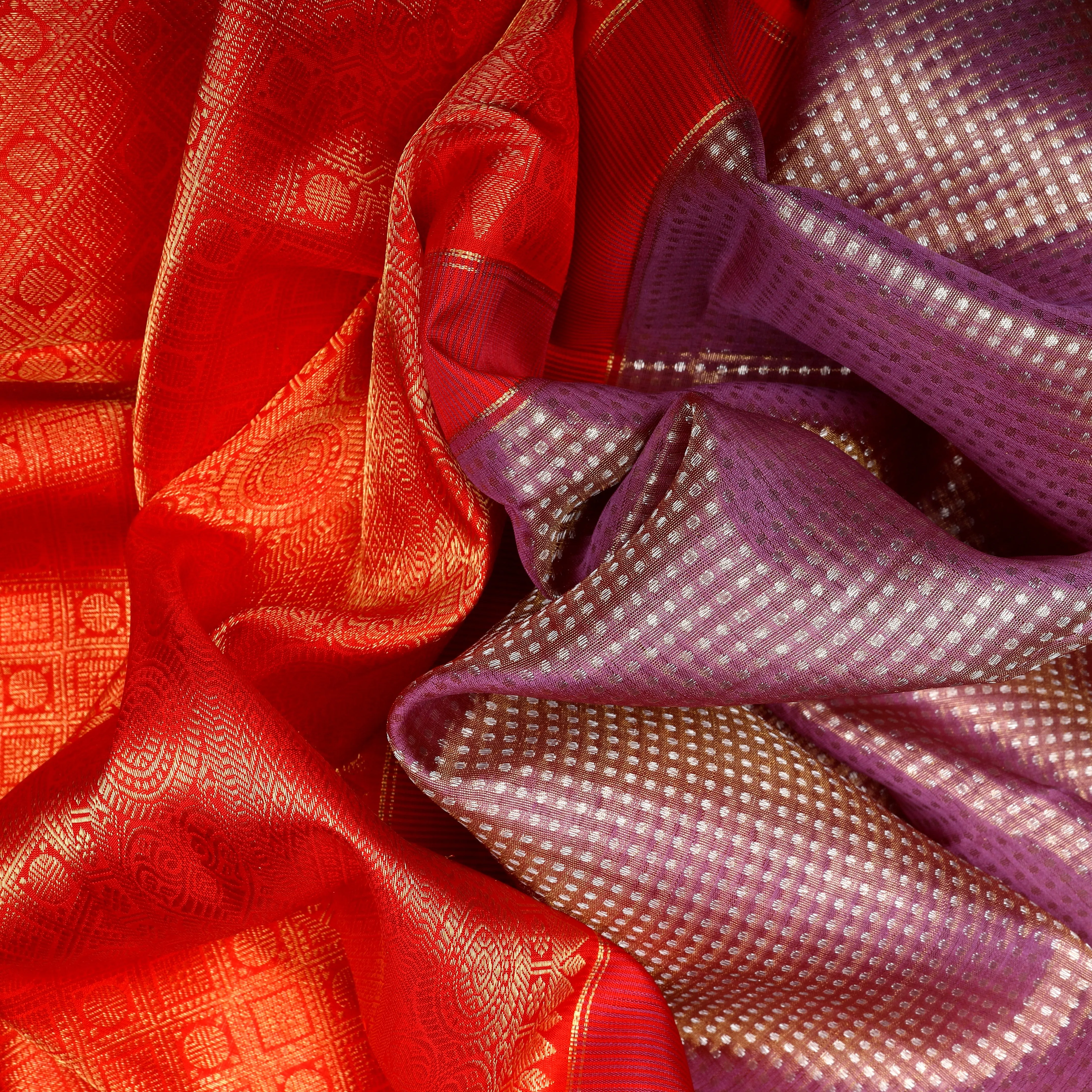 Handwoven Lilac with Red Kanjivaram Silk Saree - 1054T003155DSC