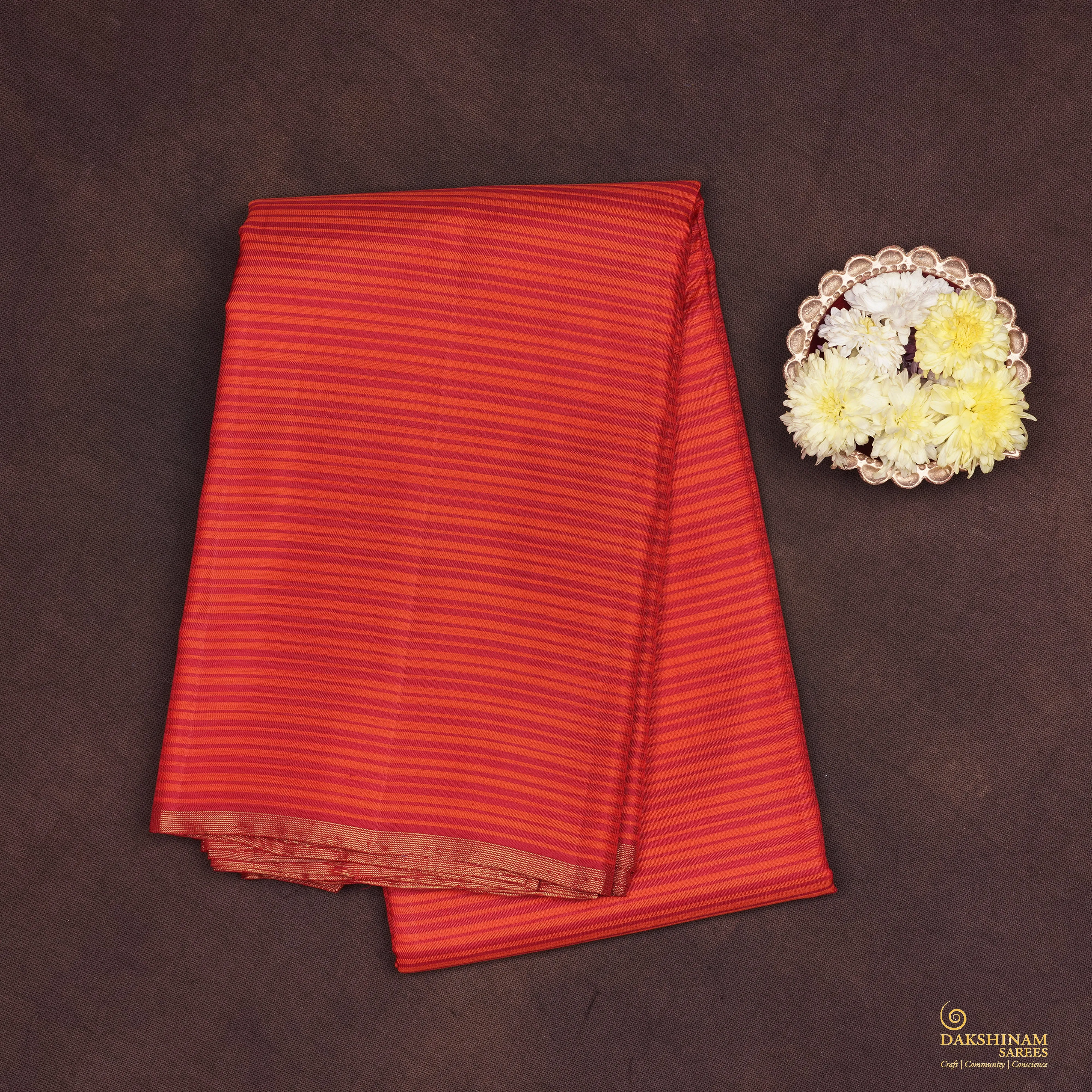 Handwoven Orange and Red Kanjivaram Silk Saree - 2022T006108DSC