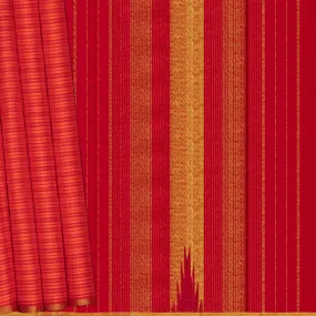 Handwoven Orange and Red Kanjivaram Silk Saree - 2022T006108DSC