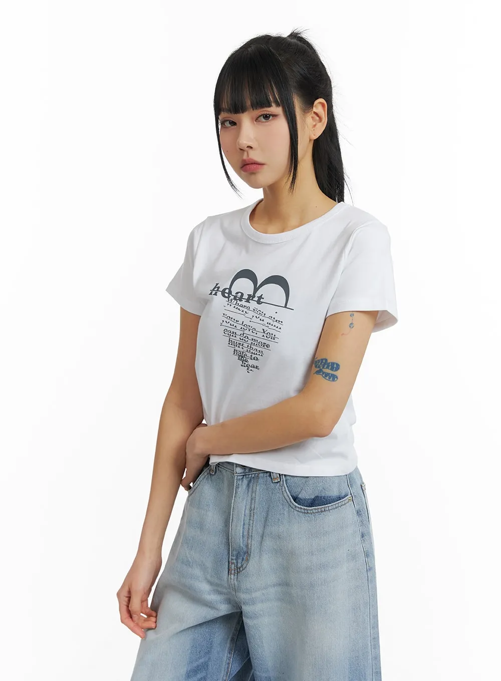 Heart Graphic Cropped Tee CM407