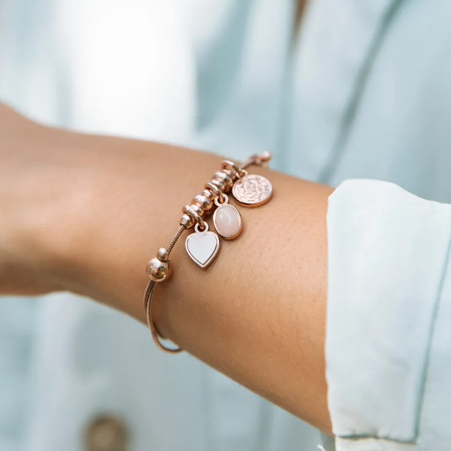 Heart   Rose Quartz Gemstone Multi-Charm Bracelet