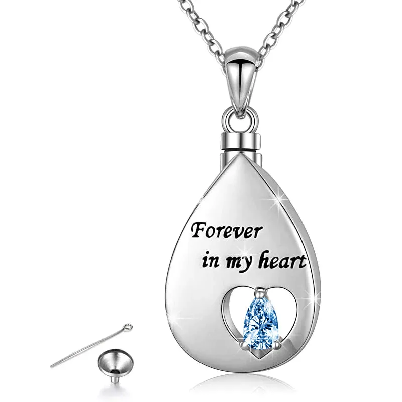 Heart Teardrop Urn Cremation for Ashes Memorial Keepsake 925 Sterling Silver Pendant Necklace for Women Men