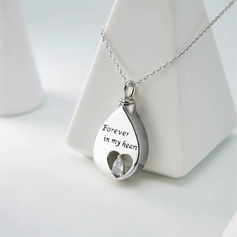 Heart Teardrop Urn Cremation for Ashes Memorial Keepsake 925 Sterling Silver Pendant Necklace for Women Men