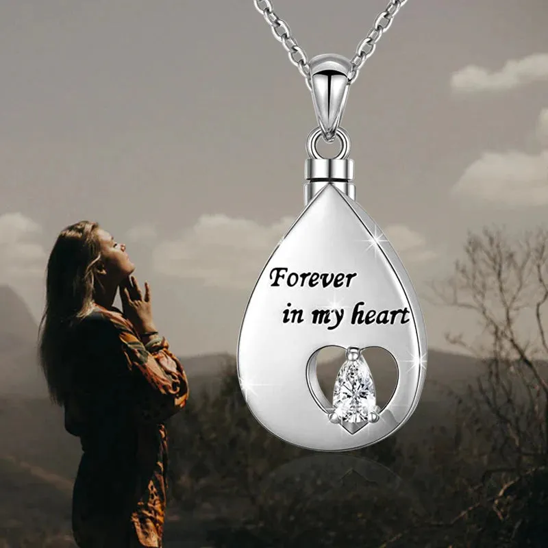 Heart Teardrop Urn Cremation for Ashes Memorial Keepsake 925 Sterling Silver Pendant Necklace for Women Men