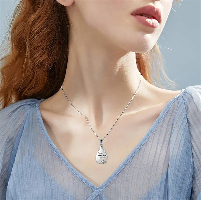 Heart Teardrop Urn Cremation for Ashes Memorial Keepsake 925 Sterling Silver Pendant Necklace for Women Men