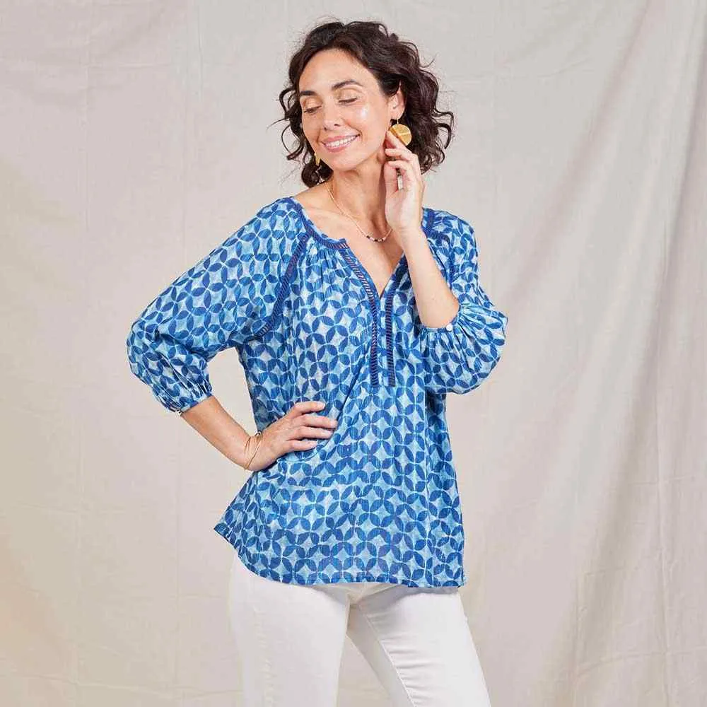 Indigo Lurex Peasant Blouse