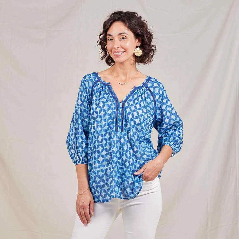 Indigo Lurex Peasant Blouse