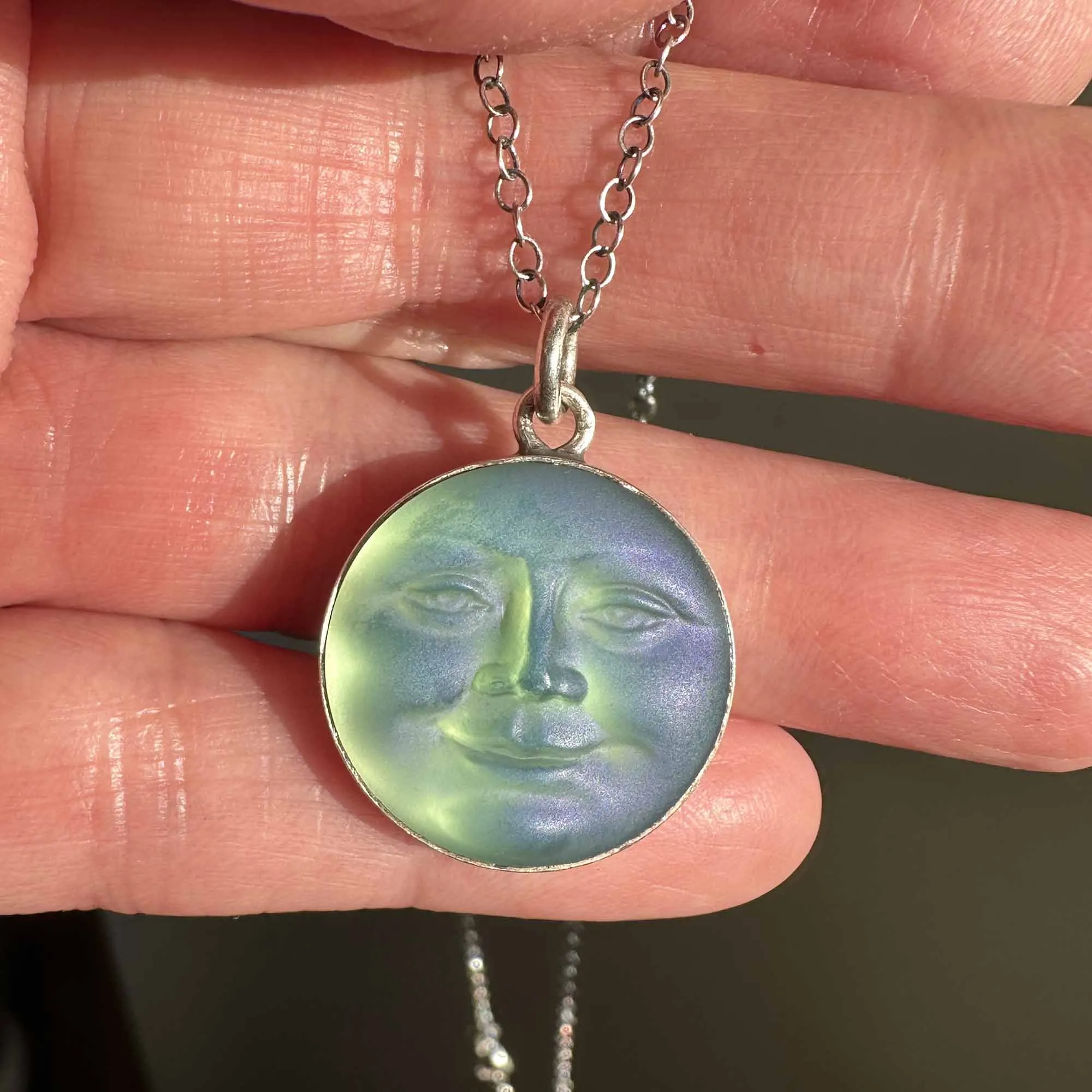 Iridescent Quartz Man In The Moon Pendant Necklace