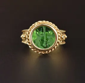 Italian 14K Gold Emerald Quartz Intaglio Ring - ON HOLD