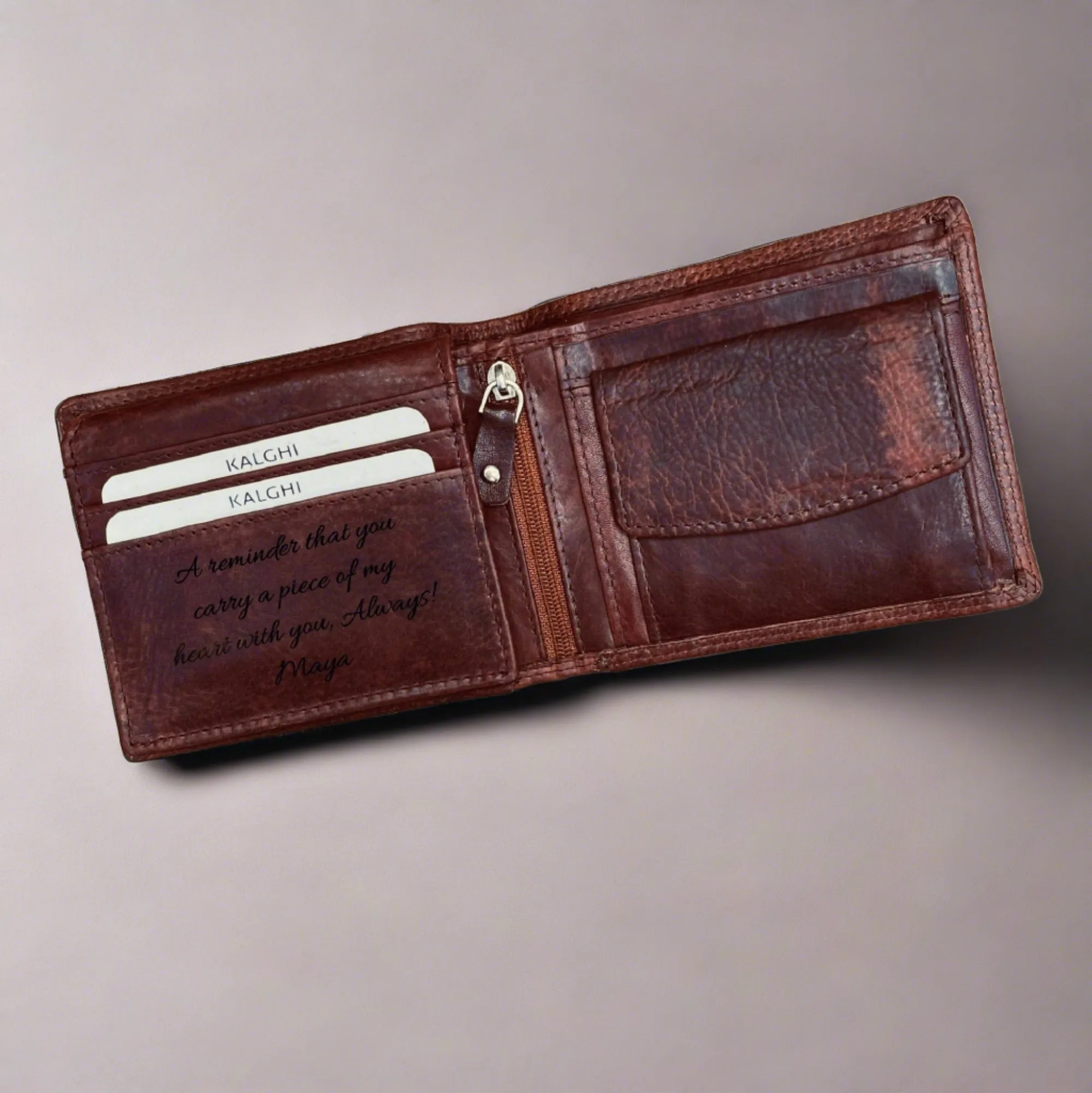 Kevin Men's Brown Leather Wallet, Personalised - KALGHI