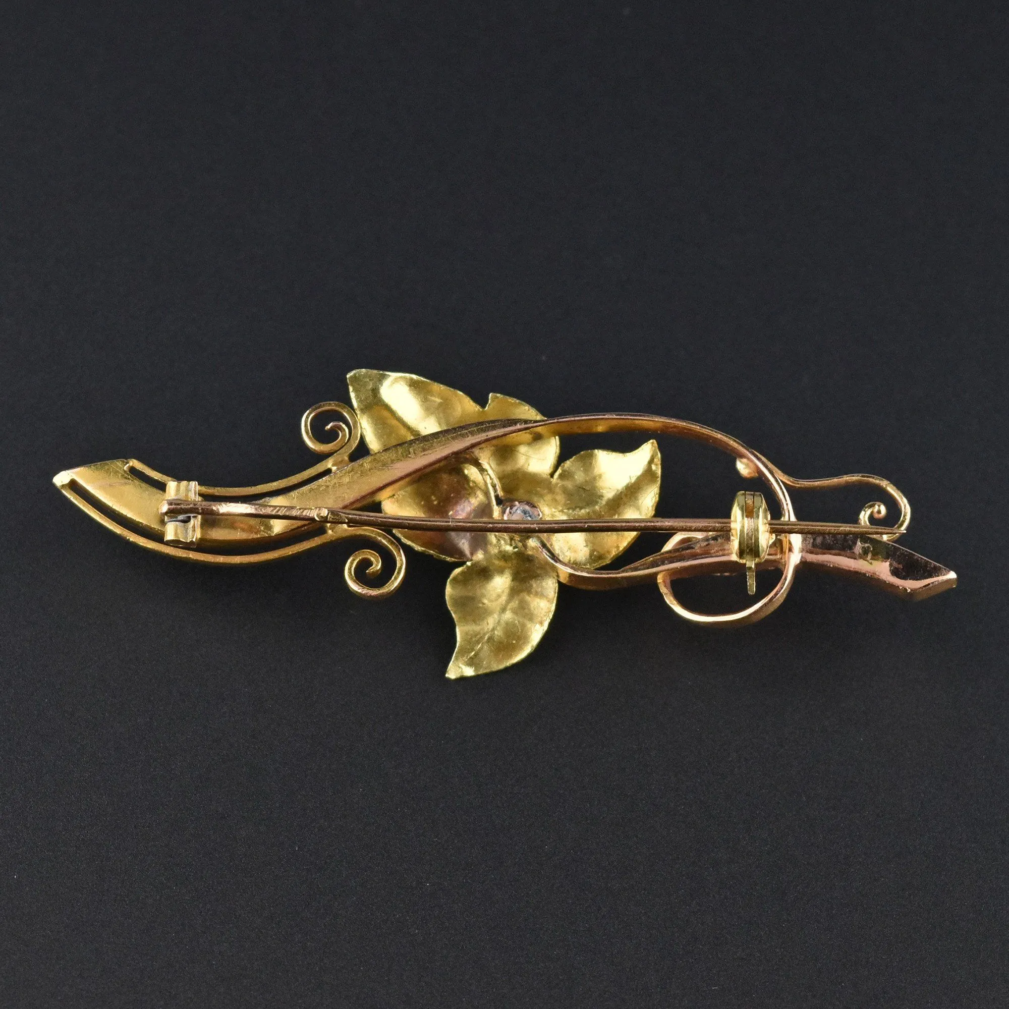 Large Edwardian 18K Gold Mine Cut Diamond Brooch