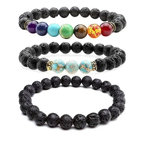 Lava Stone Diffuser Bracelet Aromatherapy 7 Chakra Tree of Life Charm Yoga