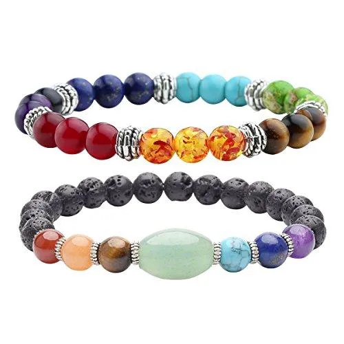 Lava Stone Diffuser Bracelet Aromatherapy 7 Chakra Tree of Life Charm Yoga